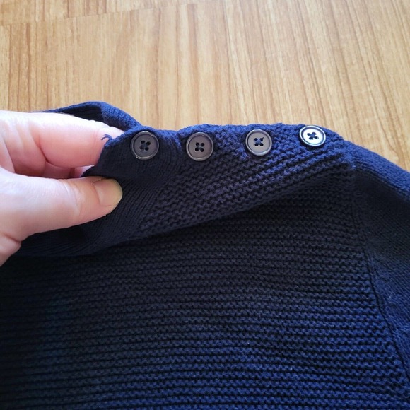Talbots Sweater Shirt Top Womens Medium Navy Blue Knit Boat Neck Button Classic - Picture 4 of 11